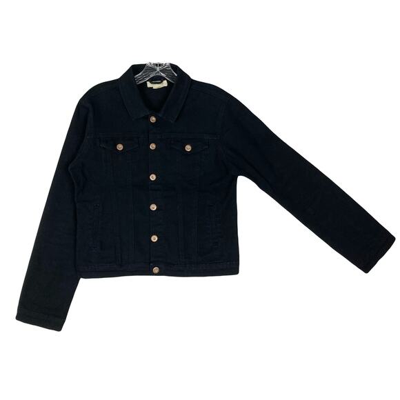 CI SONO Jacket Women L Black Denim 4 Pockets Button Up Long-Sleeve Cotton - Picture 1 of 9